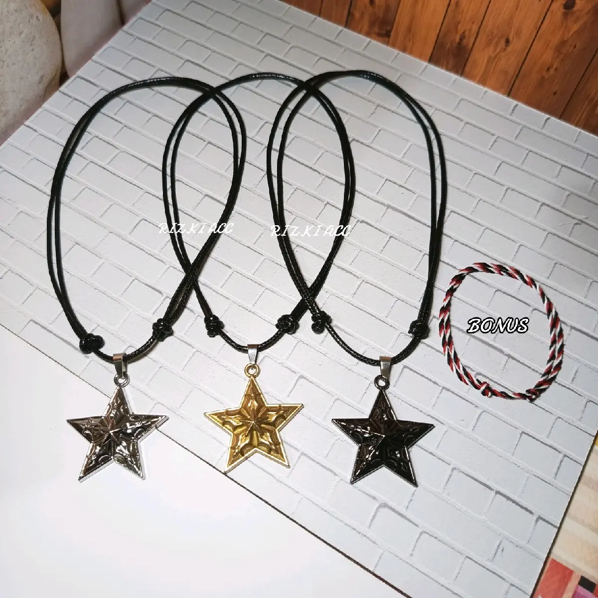 KALUNG TALI KOREA BADUL BINTANG (BONUS GELANG)KEKINIAN ANTI KARAT ANTI LUNTUR Bandul Titanium Aksesoris