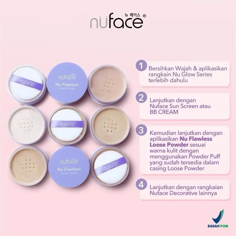 Nuface Loose Powder Light Beige /Medium Beige /Warm Beige Paket Flawless Skin 3