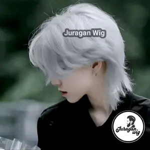 Wig Rambut Pria Model pria korea Wolfcut pendek abu abu