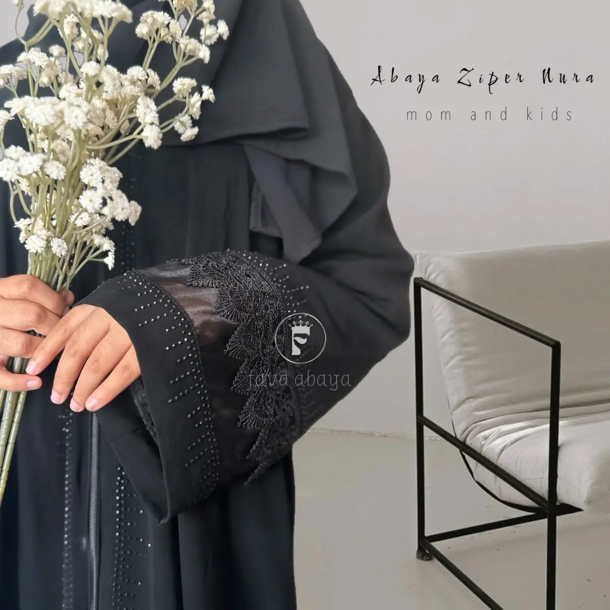 Abaya Ziper Nura couple mom and kids abaya hitam anak lucu abaya payet