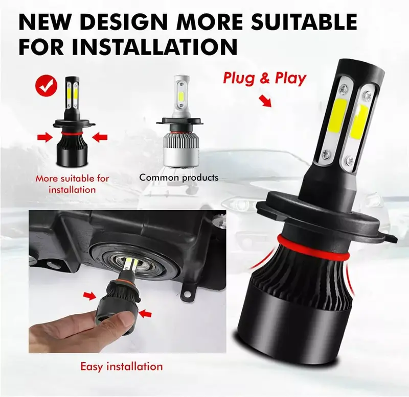 orginal 2pcs Lampu Depan Mobil LED COB Headlight H4 Cool White super terang 24w tahan air Car 3