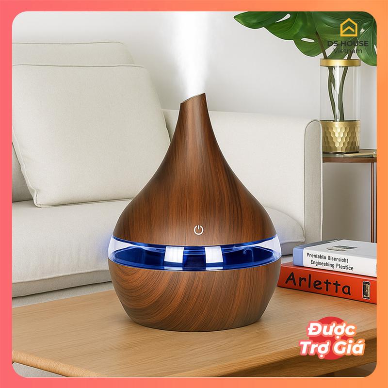 Máy Xông Tinh Dầu Phòng Ngủ 300ml, Khuếch Tán Tinh Dầu Phun Sương Toả Hương Thơm Mát Đuổi Muỗi & Đèn LED 7 Màu Vân Gỗ Sang Trọng An Toàn Cho Trẻ Em Không Tạo Âm Thanh