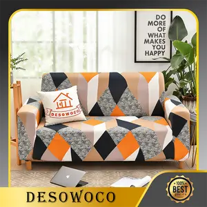 DESOWOCO Cover Sofa Sarung Sofa Elastic Elastis Pattern Motif Menarik/ Anti-Selip cover sofa bed 1/2/3/4 Seater penutup sofa Sarung Bantal Sofa