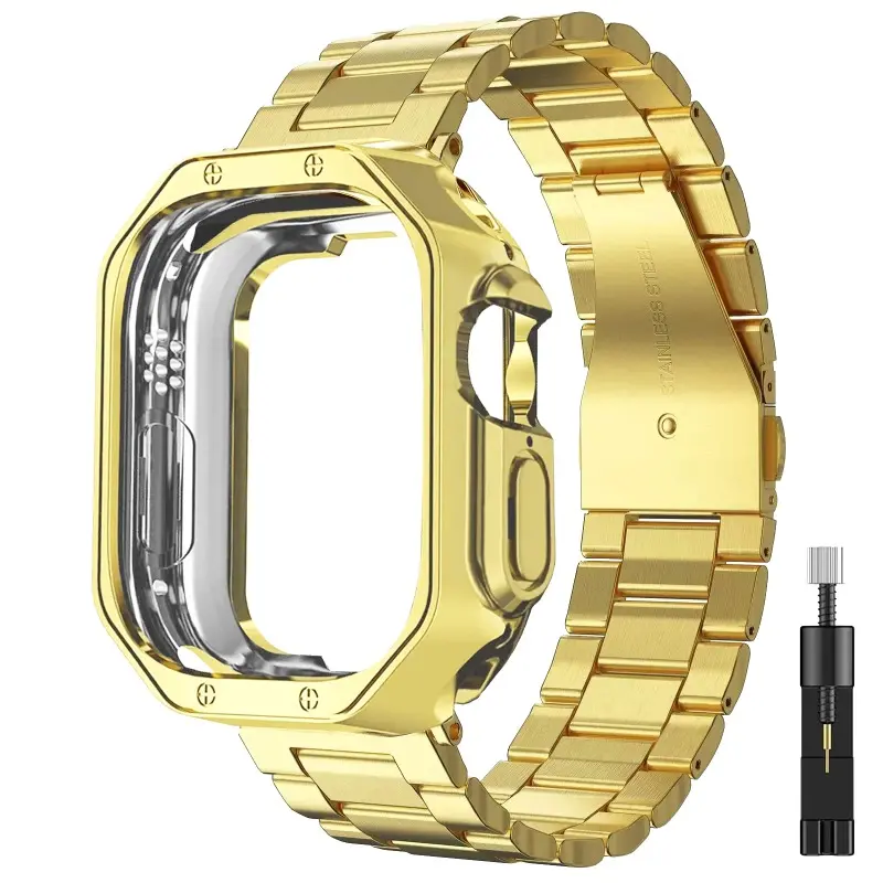 TPU Protector Case+Metal Strap For Apple Watch Ultra Band 49mm 45mm 44mm 41mm 40/38 Stainless steel Bracelet series 3 5 6 se 7 8 9 Ultra 2