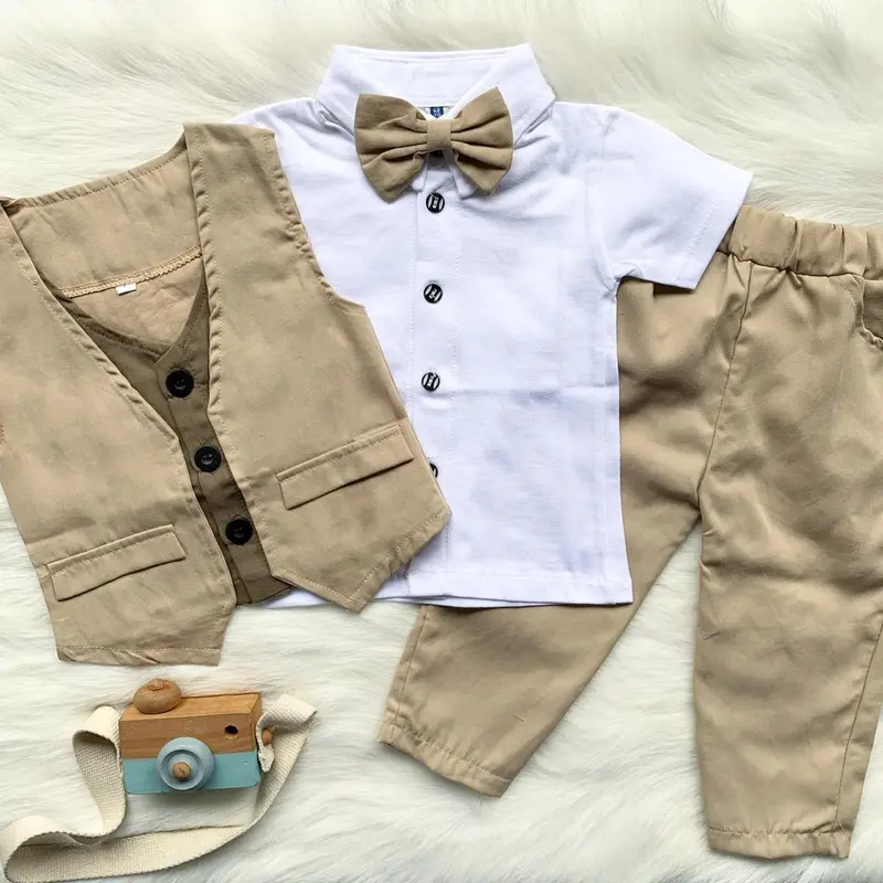 Setelan Jas Anak Laki-laki Usia 1-7 Tahun | Baju Pesta Anak Bunda Katun Putih Katun Poliester Lengan pendek Lengan panjang Polos 4