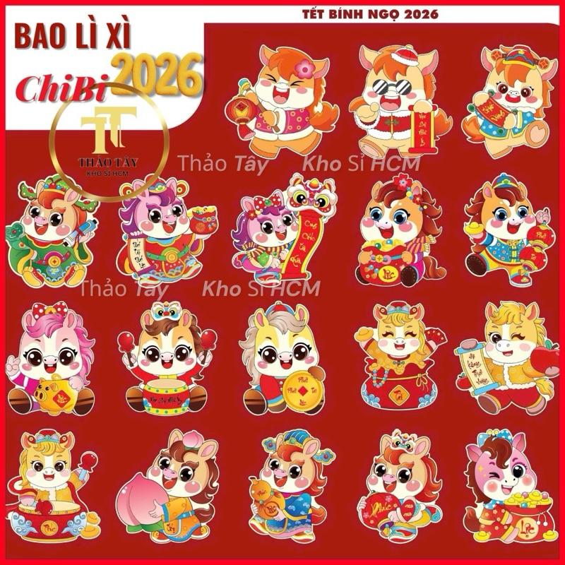 Mẫu Tết 2026 Sỉ 1.000 Bao Lì Xì Chibi Phản Quang Chất Giấy Xịn Cứng Cáp- Vô Túi Sẵn Xấp 10 Cái Rồi