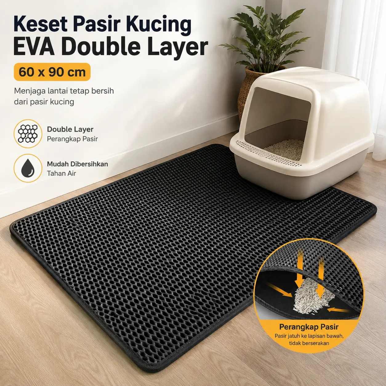 MutiaraMall | Keset Pasir Kucing EVA | Double Layer Tahan Air ZL | 10mm 1.2cm 60x90cm 60 x