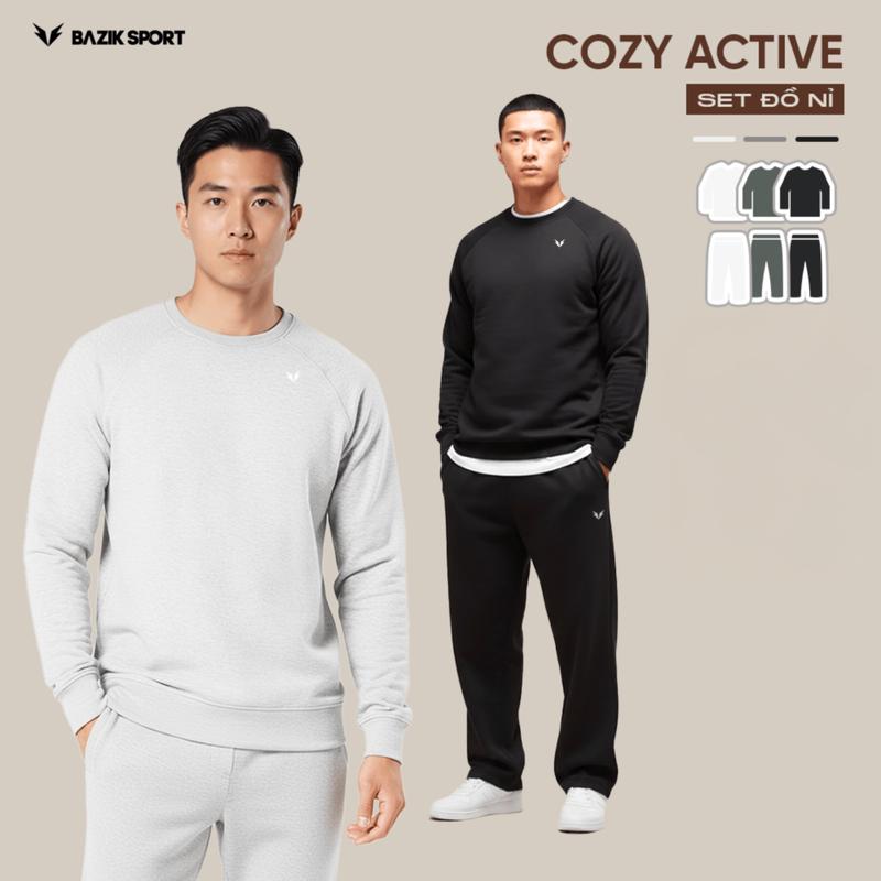 Quần Áo Nỉ Nam Bazik Bion Cozy Active Áo SweatShirt và Quần SweatPants Form Suông Giữ Ấm Nỉ Trơn Cao Cấp Phong Cách Đơn Giản