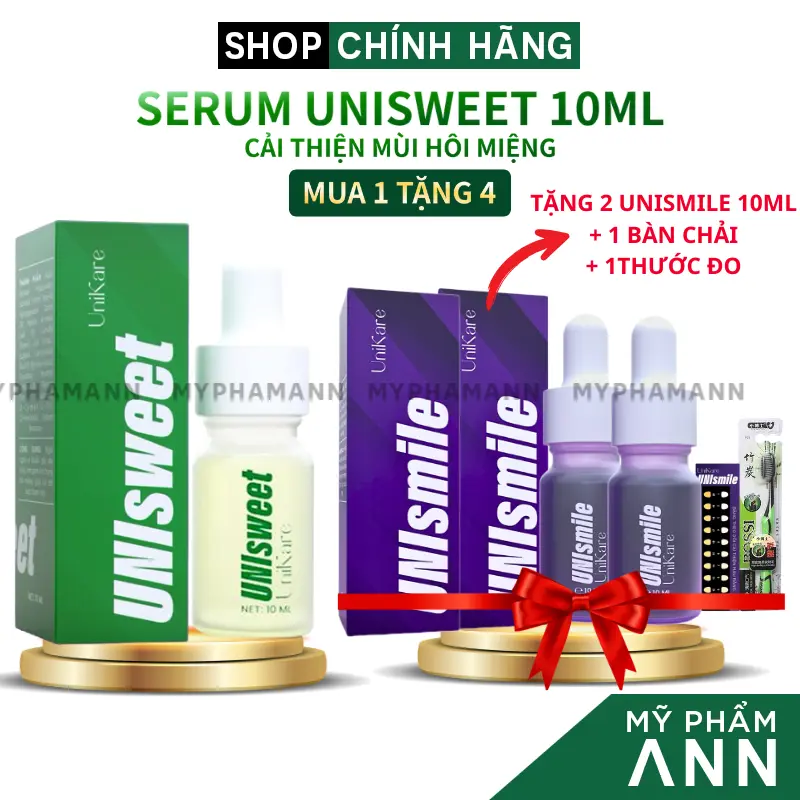 [Kèm Quà] Mua 1 Tặng 4 - Serum Unismile Và Serum Unisweet Chính Hãng - Hỗ Trợ Trắng Sáng Răng Cải Thiện Mùi Hôi Miệng serum  trắng chai  tẩy