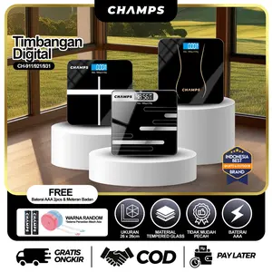 CHAMPS Timbangan Digital Berat Badan CH-911/521/531 | LCD Display Premium Kaca Tempered Max 180kg Material ABS + Baterai AAA