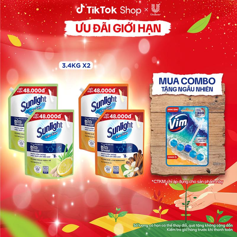 COMBO 2 Nước Lau Sàn Sunlight BIOSHIELD Ngăn côn trùng hiệu quả | Túi 3,4 KG | Chanh Yuzu & Sả | Quế & Cam Bergamot 1