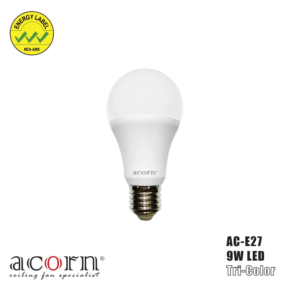 Acorn LED 9W Bulb | E27 | 3-In-1 | Day-Cool-Warm Lights | Energy Label 3 Ticks