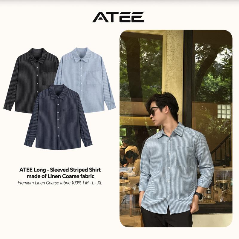 Áo Sơ Mi Dài Tay Nam Nữ Phối Vai Form Rộng Kẻ Sọc Local Brand ATEE Vải Linen Thô Nhẹ, Thoáng Mát - AT001