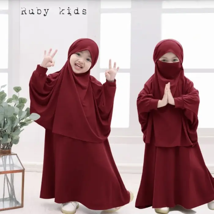 D➸6E GOOWORK - GAMIS ANAK PEREMPUAN FRENCH KHIMAR RUBY . W❤PQ 3
