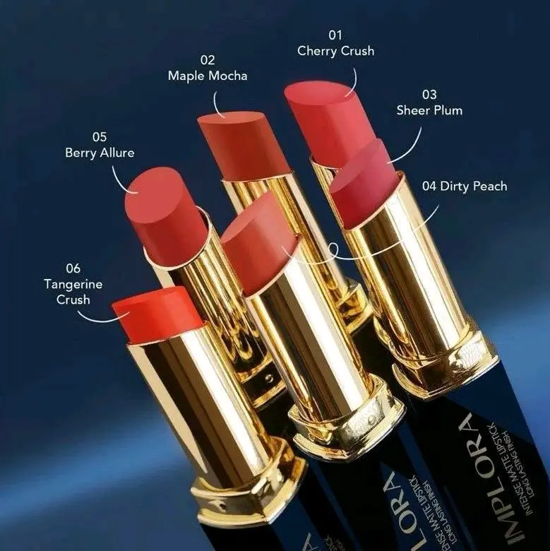 IMPLORA Lipstick Intense Matte Long Lasting Finish BPOM Waterproof Lipstik Batang Mate Tahan Lama dan Elegan untuk Tampilan Menawan Sehari-hari