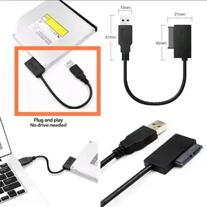 Kabel USB DVD-ROM CD-ROM DVD-RW Laptop Internal Jadi External Konverter Adapter 7+6 13 Pin Optical Drive Install Burning Komputer Plug and Play Kompatibel dengan MacBook iOS Windows 11 10 8.1 8 7 Milenium Xp 98