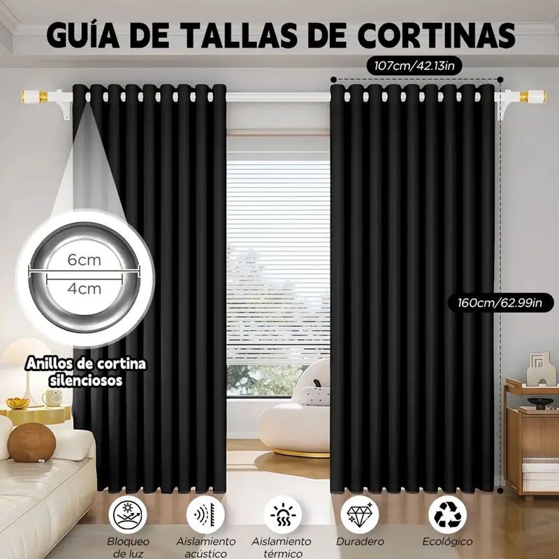 2Pzs Cortinas Blackout 100% Bloqueo de Luz para Habitación, Para Ventana 214x160cm/280x230cm,marco decorativo, aislamiento térmico, reducción de ruido y tejido impermeable ,diseño moderno,Ideales para dormitorios y salas de estar.Disponible en varios colores y tamaños. - Foto 6