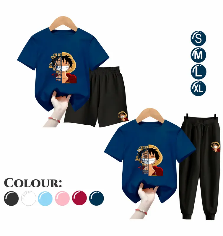 Baju Setelan Anak Laki Laki - Pakaian Kaos dan Celana Fashion Anak Cowok Usia 5-15 Tahun - Motif LUFFY QUOTE Putih 6