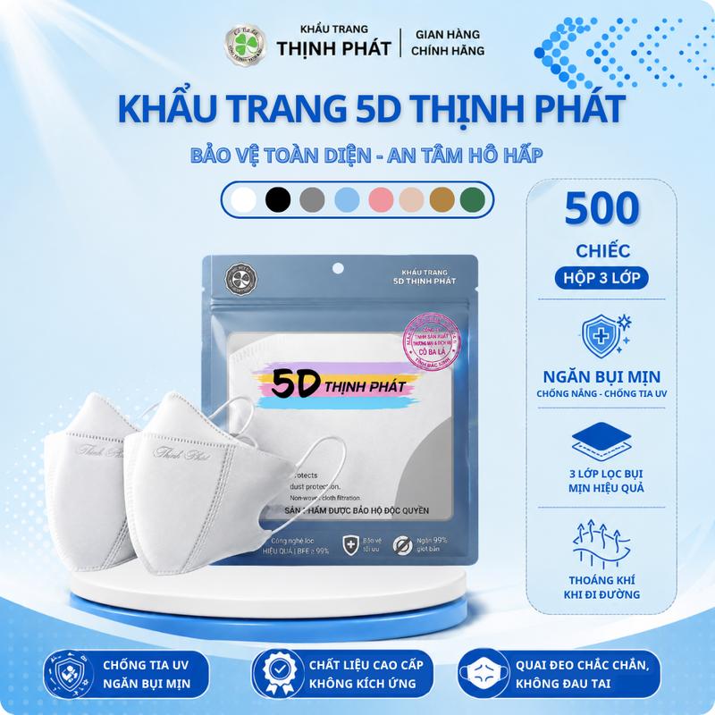500 CHIẾC KHẨU TRANG 5D THỊNH PHÁT Chống Nắng UV & Bụi Mịn - Vải Không Dệt An To