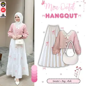 Mia One Set Korean Style [ Bag + Sweater + Rok ] Setelan Remaja Kekinian Cute Pink Viral -D95