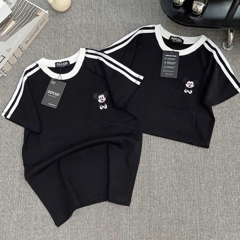 | A325| - áo thun nữ babytee from vừa [  sọc vai thêu mickey] borrip, co giãn,  Cổ Tròn Women Top Nhun aothun  thaibd ao  thun  nu áo  phông  nữ
