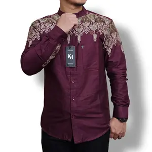 KH Kemko Dewasa Kemeja Koko Pria Lengan Panjang Katun Print Batik