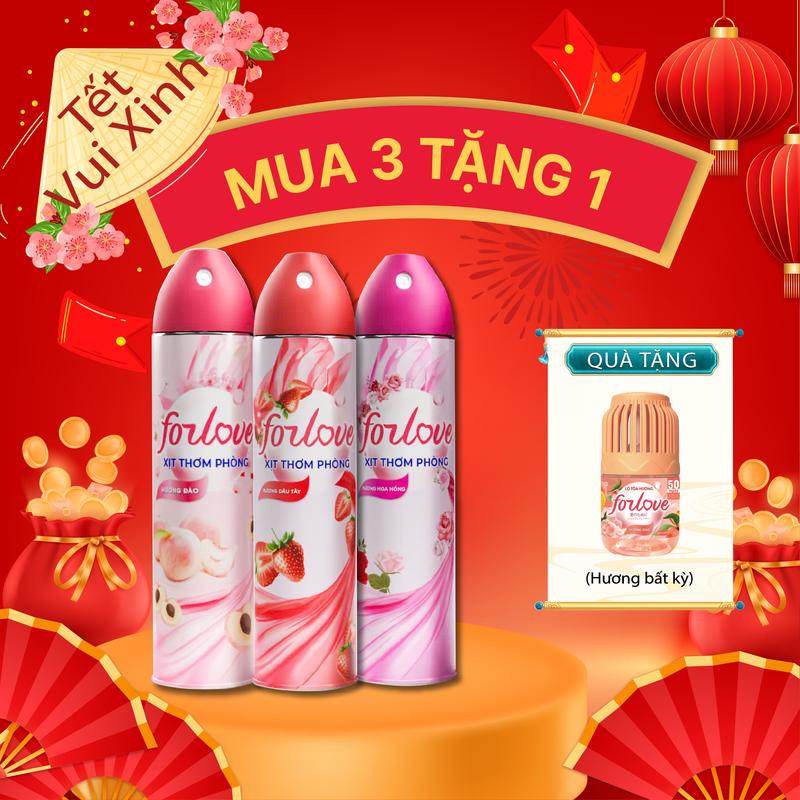 MUA 3 TẶNG 1 Combo 3 Chai XỊT THƠM PHÒNG ForLove+Tặng 01 Lọ Tỏa ForLove Hương Đào,Thơm phòng khử mùi lưu hương lâu Dầu Thơm Phòng Dầu Thơm Nước Hoa tinh dầu xịt thơm Làm Sạch