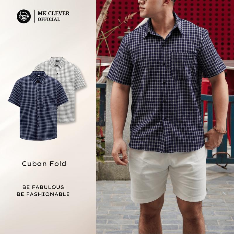Áo sơ mi Cổ Đức FOLD MK CLEVER họa tiết kẻ sọc, Chất liệu vải xốp cotton siêu đẹp, form dáng trẻ trung Menswear Nam