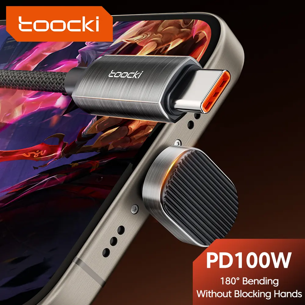 Toocki PD C-C 100W U-shaped Elbow design Cable 180 Degree bending without blocking hands PD20W C-L Nylon charging Wire for Play Games