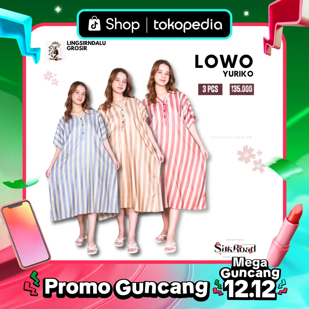 3 Pcs Daster Lowo Yuriko LD 130 Rayon Busui Kancing Motif Salur Tidur [lingsirndalu]