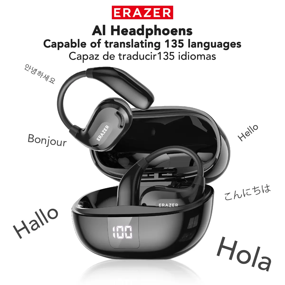 ERAZER XT66 PRO AI Translation Bluetooth Headset 135 Bahasa Terjemahan Waktu Nyata Open Ear Wireless Earphones