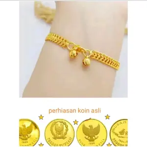 gelang tangan koin asli 1991-1992 gelang tangan rantai tikar warna emas anti luntur dan karat