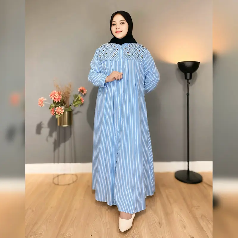 BP KIRANA Gamis Salur Bordir Fashion Wanita BB 70-120kg LD 120-130-140 Keti 60-62-64 Wanita Kekinian Terbaru Nyaman Dewasa Bahan Katun Yarndyed Oversize Mewah Dress Lebaran 4
