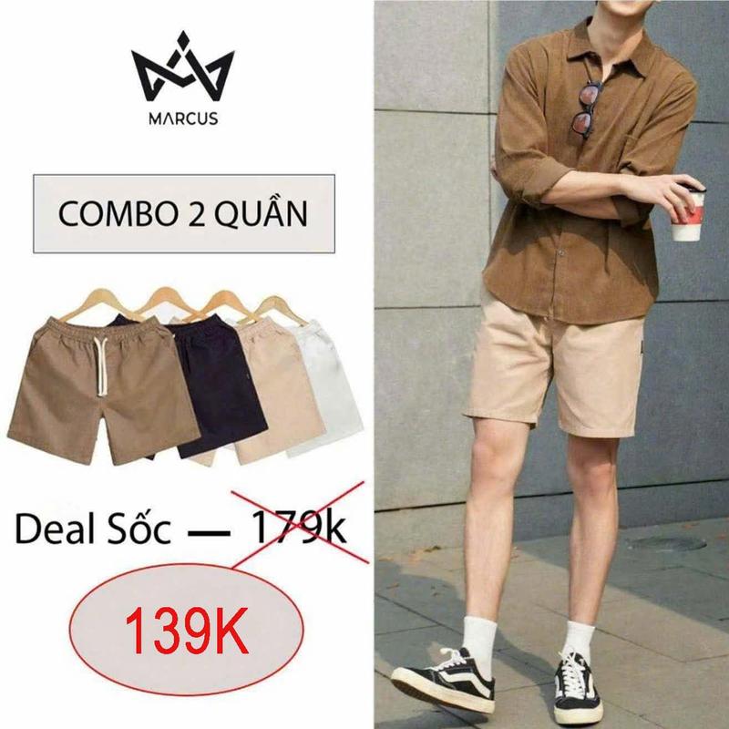 COMBO 2 Quần Short Kaki MARCUS Form Đùi Cộc Vải Kaki Gió Cạp Chun Menswear Nam QS01