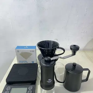 One Two Cups Set Paket Alat Seduh Kopi Lengkap Manual Brew Dripper V60 Keramik | Grinder Penggiling Kopi Manual | Timbangan Scale Kopi Digital Timer | Kettle Teko Leher Angsa