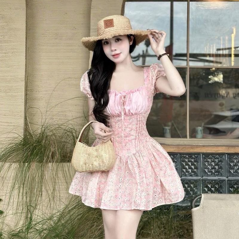 PK102 Váy Hoa Nhí Nhún Bèo Nơ Xoè ( ảnh thật) tôn dáng , nữ tính ,38-54kg, sz S/M