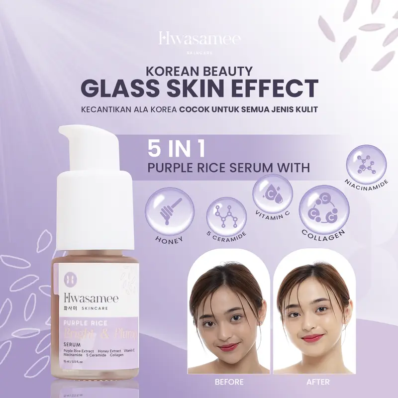 HWASAMEE [Serum 5in1 + Night Cream 10x Brightening ] Perawatan Malam Sempurna Bangun Dengan Wajah Glowing Kenyal Terjaga Kelembaban Kulit Ceramide Extract Niacinamide Pencerah Purple Vitamin Lavender Memudarkan Mencerahkan 5