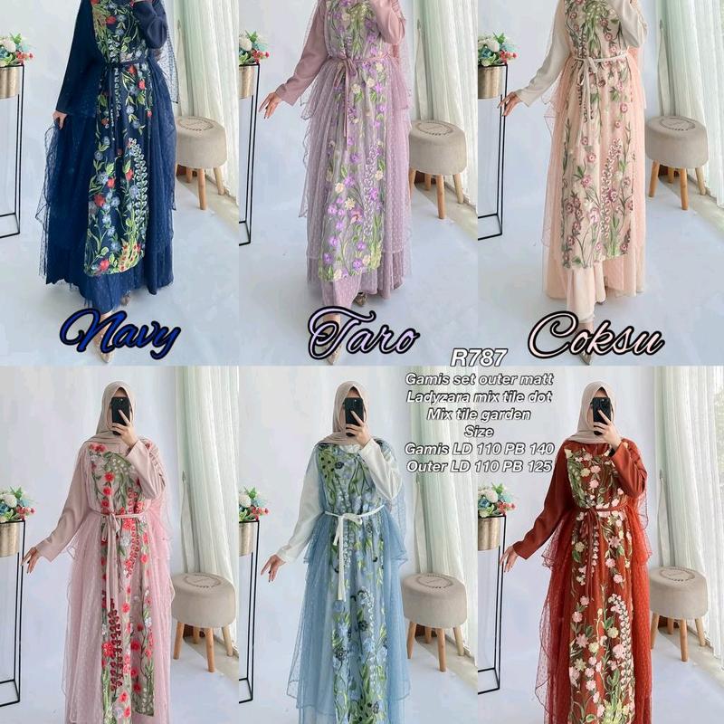 Ribyka R787 (2in1) gamis set outer matt Ladyzr Mix Tile dot Mix Tile garden 0
