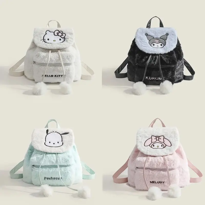 Tas Ransel Serut Boneka Bulu Sanrio Kawaii - Tas Ransel Premium Bulu Sannrio Tutup Depan Serut. 1
