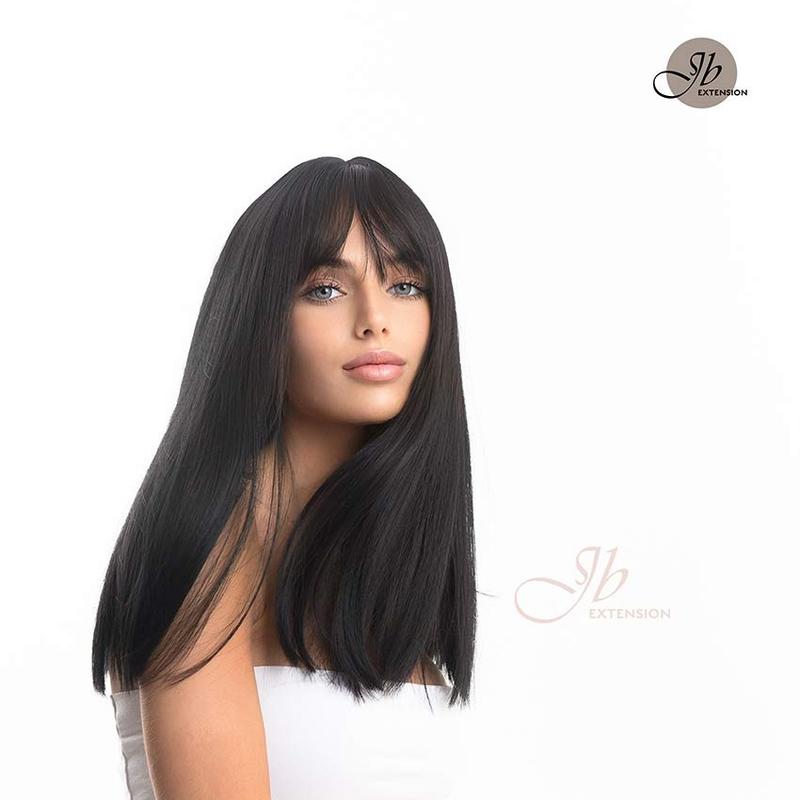 JBEXTENSION 16 Inches Scalpiana Jet Black Straight 3.5X4 Hard Silky Top Natural Scalp Effect Wig With Bangs ZOE SILKY TOP 3
