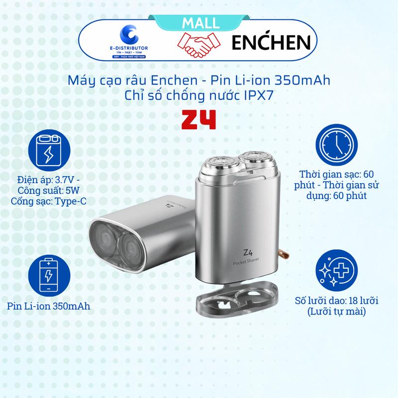 ENCHEN - Máy Cạo Râu Mini Z4, 2 Đầu Cạo Nổi 2D, Chống Nước IPX7, Sạc Type-C, Pin 350mAh