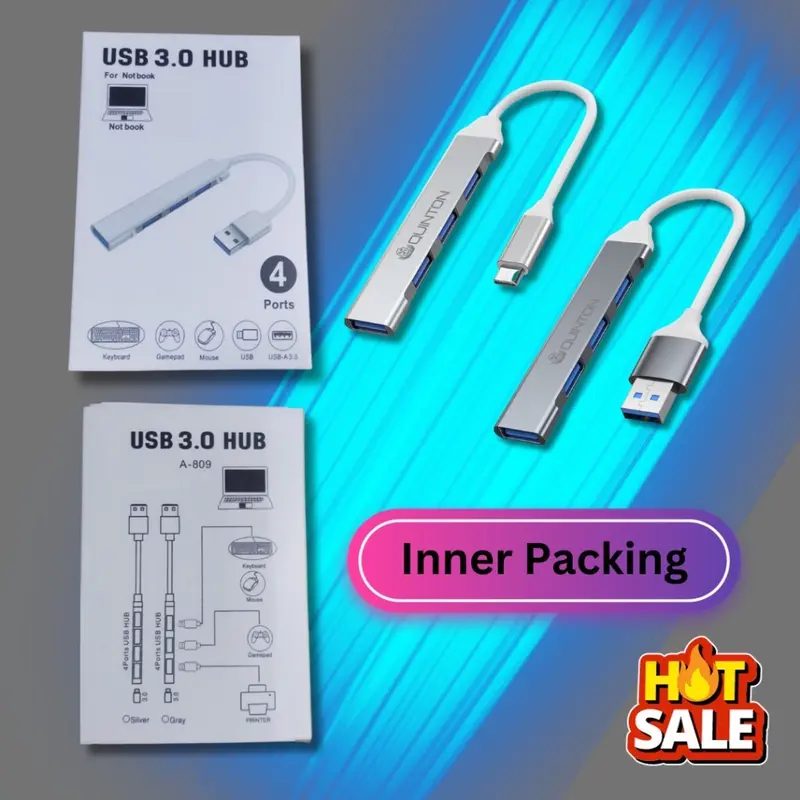 Usb hub adapter 3.0 quinton ultra thin Type c to usb A4 port aluminium silver for laptop,mobile phone,& macbook 8