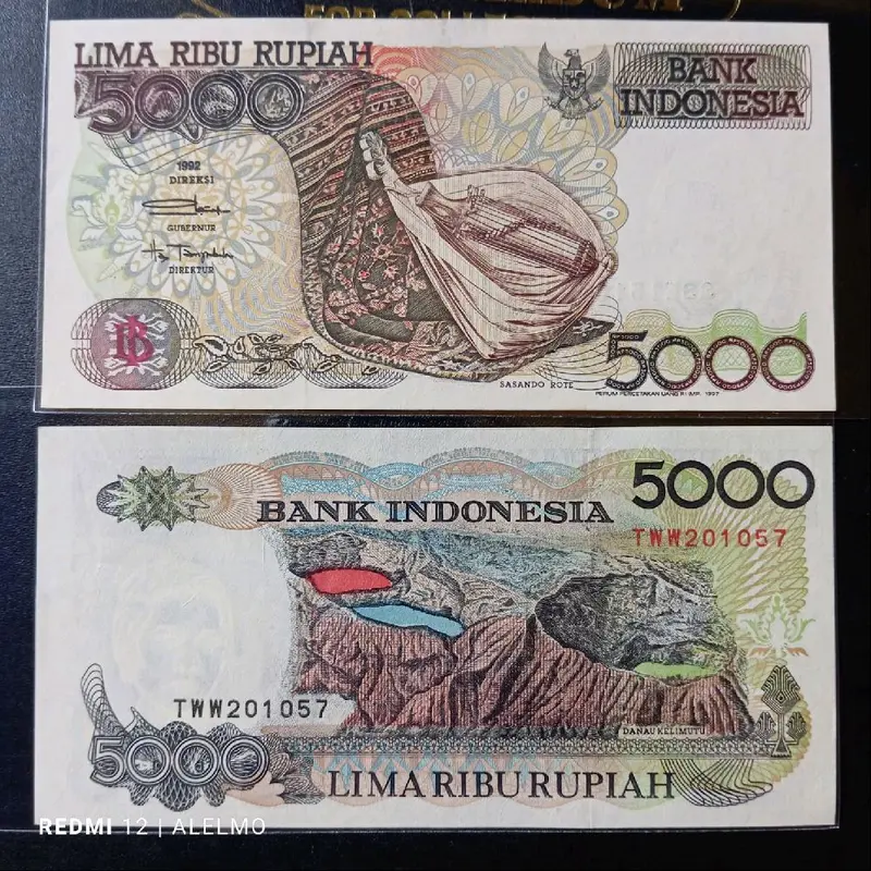 koleksi uang kertas indonesia 5000 rupiah sasando tahun 1992 baru gres mulus asli unc 0