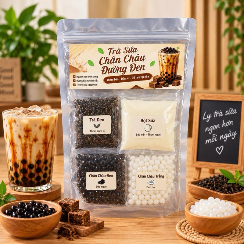 Set Trà Sữa Trân Châu Đường Đen nấu 12-15ly