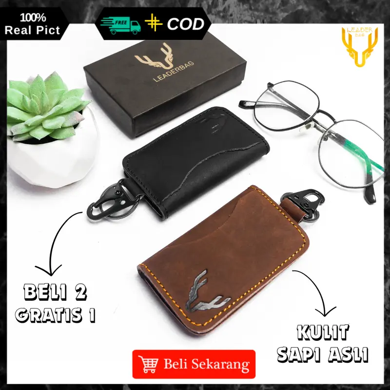Dompet STNK Mobil Kulit Sapi Asli Leaderbag Terbaru Warna Hitam Waterproof Atau Gantungan Kunci Kendaraan Motor Premium Multifungsi PABLO 6