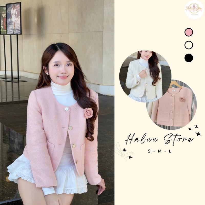 Áo dạ tweed kim tuyến LÓT TRẦN BÔNG cổ tròn dáng vừa basic HH113 phong cách tiểu thư cho nữ