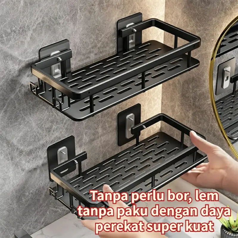 Rak Dinding Kamar Mandi Tempat Sabun Toilet WC Tempel Besi Aluminium Hitam Rak Dinding Tempat Sabun Anti Air dan Karat