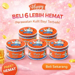 6 PCS Happy Talcum Powder Bedak untuk mencegah iritasi kulit | Bedak Aman digunakan pada kulit bayi hingga dewasa
