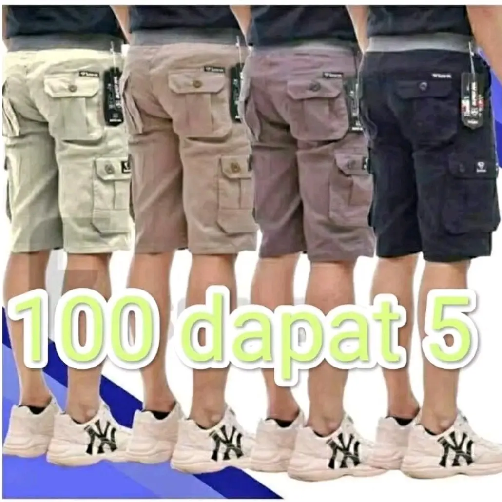 PROMO 100 RIBU DAPAT 5 PCS CELANA PENDEK CARGO STREET PINGGANG KARET Pria Keren Distro Kantong Katun Nyaman