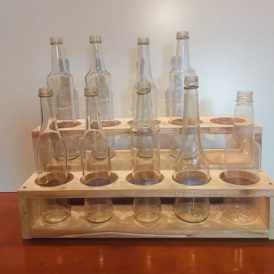 Rak Botol Sirup Kayu Susun 10 Lubang Diameter 8cm